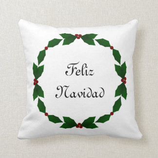 Feliz Navidad Holly Holiday Pillow