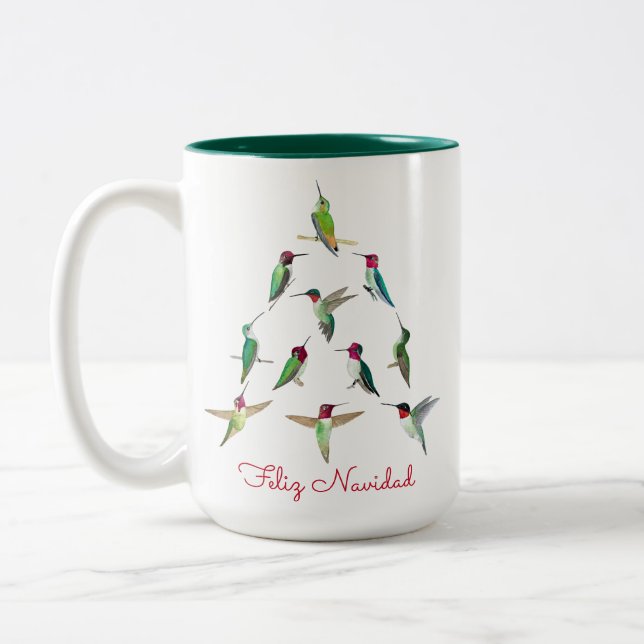 Feliz Navidad Hummingbird Christmas Two-Tone Coffee Mug (Left)