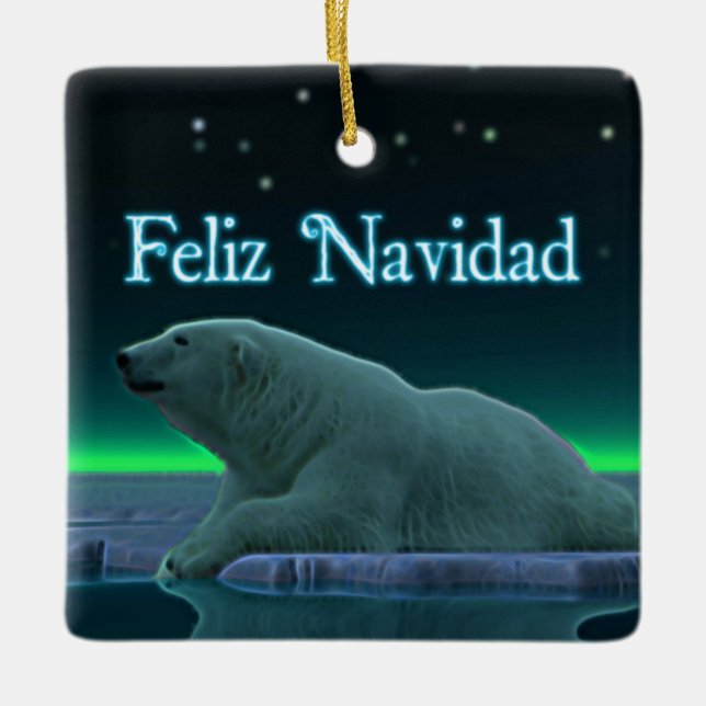 Feliz Navidad - Ice Edge Polar Bear Ceramic Ornament (Front)