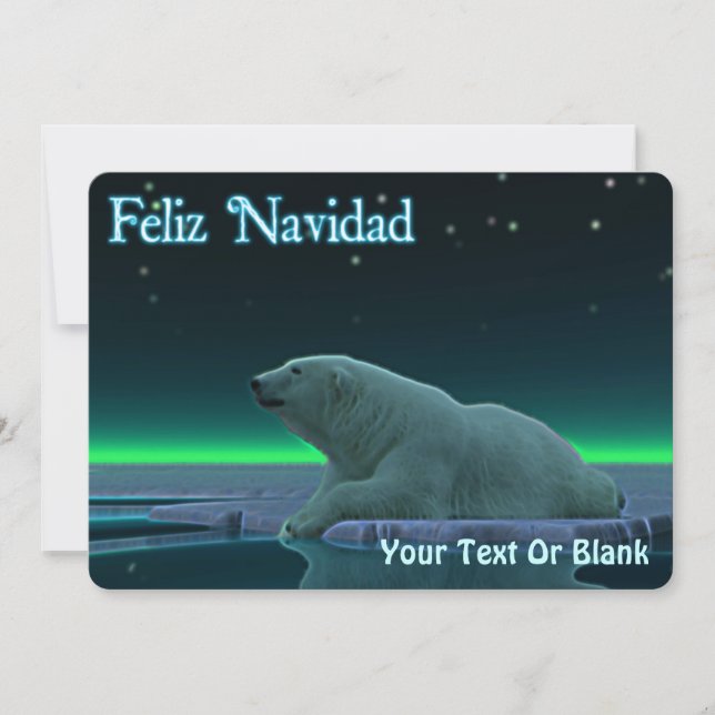 Feliz Navidad - Ice Edge Polar Bear Holiday Card (Front)