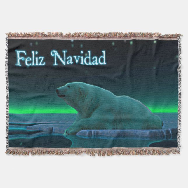 Feliz Navidad - Ice Edge Polar Bear Throw Blanket (Front)