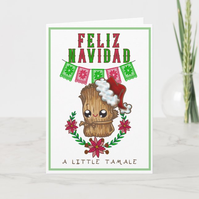 Feliz Navidad - Little Tamale Spanish/English Text Holiday Card (Front)