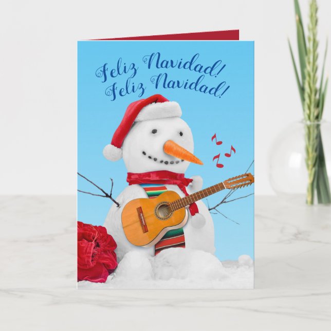 Feliz Navidad Mariachi Christmas Singing Snowman Holiday Card (Front)