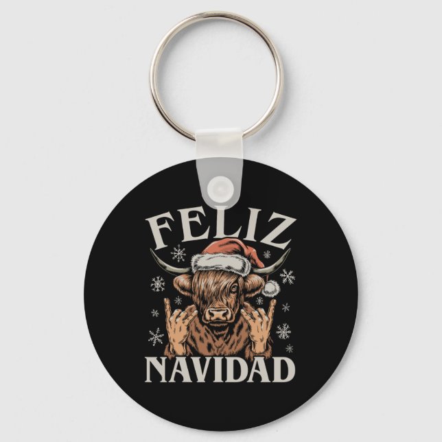 Feliz Navidad Meme Emo Cow Funny Meme Christmas  Keychain (Front)