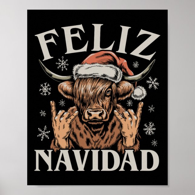 Feliz Navidad Meme Emo Cow Funny Meme Christmas  Poster (Front)