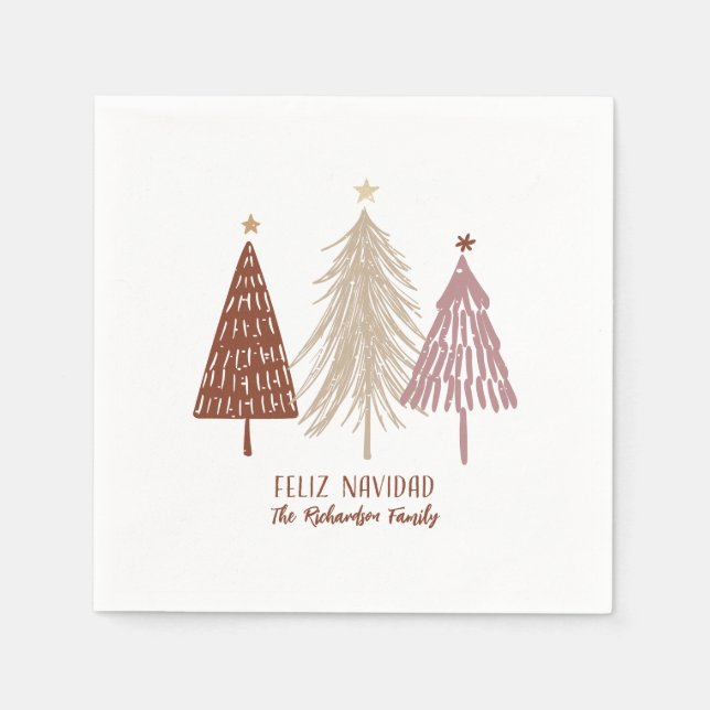 Feliz Navidad Merry Christmas Festive Tree Holiday Napkin (Front)