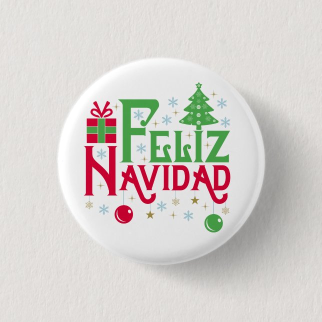 Feliz Navidad Merry Christmas Happy Yule 1 Inch Round Button (Front)