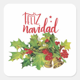 Feliz Navidad Merry Christmas Holiday Square Sticker
