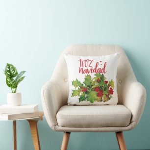 Feliz Navidad Merry Christmas Holiday  Throw Pillow