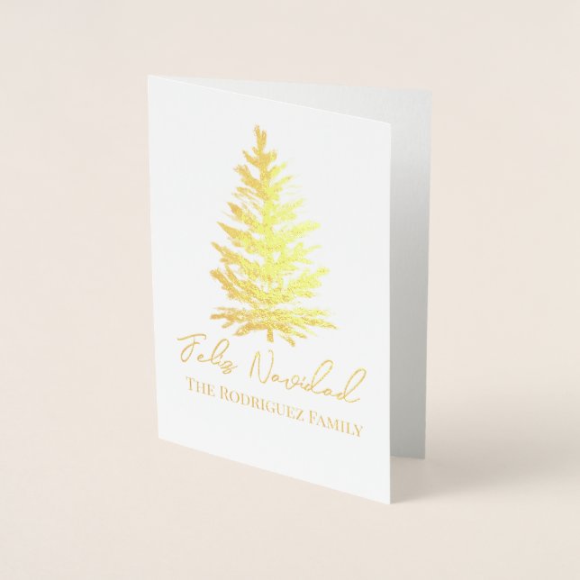Feliz Navidad-Merry Christmas Tree and Lights  Foil Card (Front)