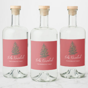 Feliz Navidad-Merry Christmas Tree and Lights Liquor Bottle Label