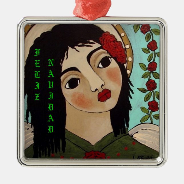 Feliz Navidad Mexican Angel Metal Ornament (Front)