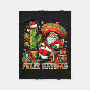 Feliz Navidad Mexican Christmas Santa Sombrero Cac Fleece Blanket