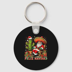 Feliz Navidad Mexican Christmas Santa Sombrero Cac Keychain