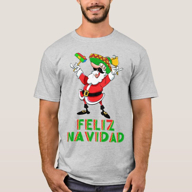 Feliz Navidad Mexico Christmas Santa T-Shirt (Front)
