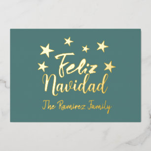 Feliz Navidad Modern Christmas Family Greeting Foil Holiday Card