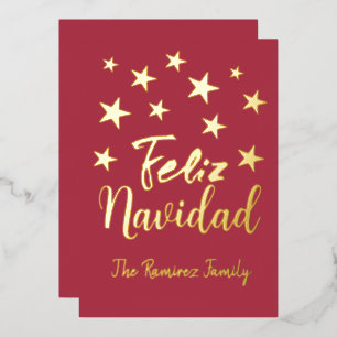 Feliz Navidad Modern Gold Christmas Family Foil Holiday Card