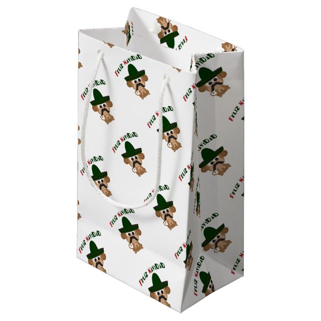 Feliz Navidad Monkey Small Gift Bag (Front Angled)
