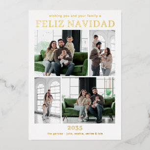 Feliz Navidad Multi Photo Gold Foil Holiday Card