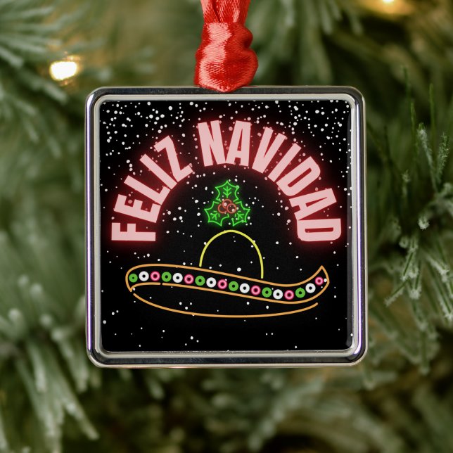 Feliz Navidad Neon Sombrero Holiday  Metal Ornament (Tree)