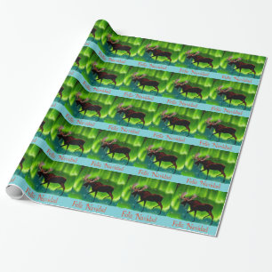 Feliz Navidad - Northern Lights Moose Wrapping Paper