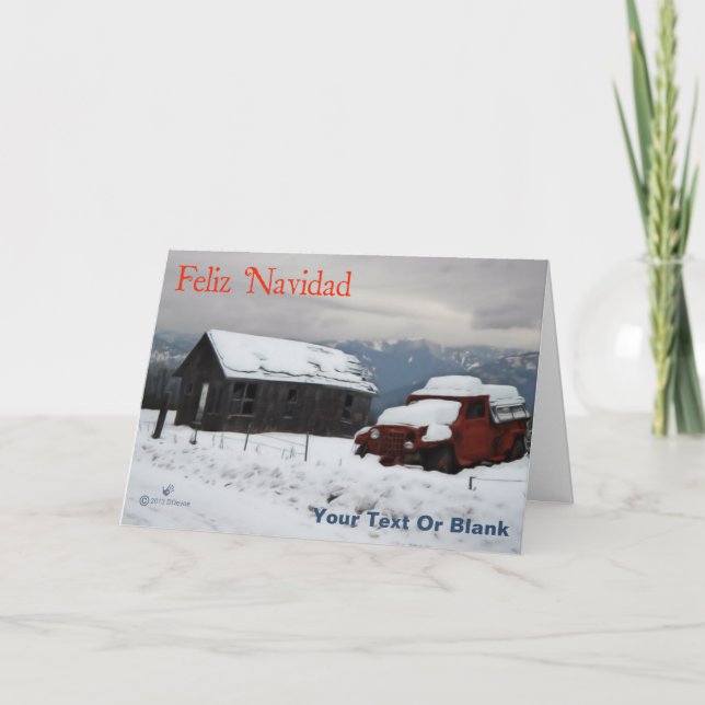 Feliz Navidad - Old Red Truck Holiday Card (Front)