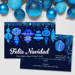 Feliz Navidad Ornaments Navy Blue Watercolor  Holiday Card