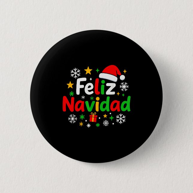Feliz Navidad Pajamas Shirt, Cute Spanish Mexican  2 Inch Round Button (Front)