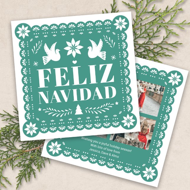 Feliz Navidad Papado Picado Photo Carte de Noël (Feliz Navidad Papel Picado Photo Christmas Card by Fiesta Valley Print)