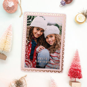 Feliz Navidad Papel Picado Photo Holiday Rose Gold