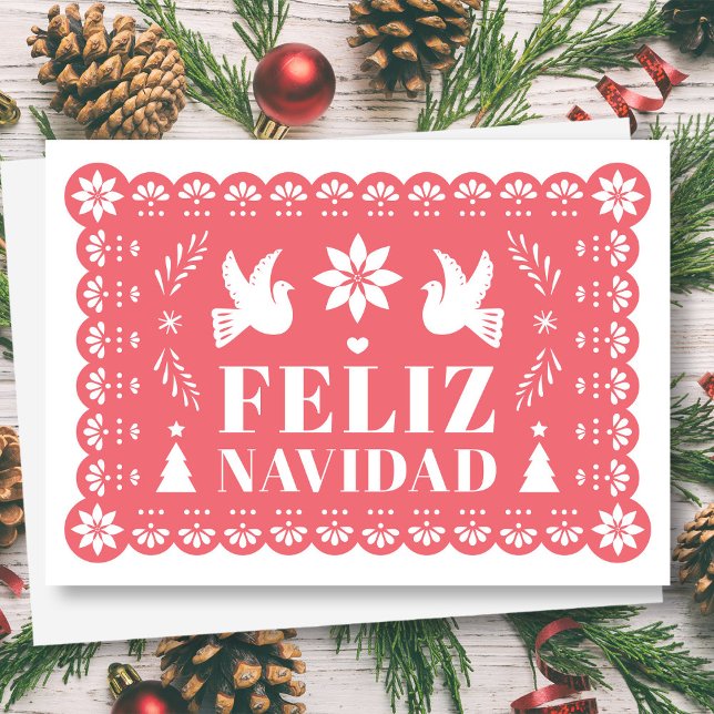 Feliz Navidad Papel Picado Style Christmas Card (Feliz Navidad Papel Picado Style Christmas Card by Fiesta Valley Print)