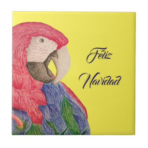 Feliz Navidad Parrot Christmas Macaw Tile