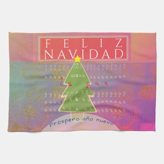"Feliz Navidad" Peace and Happy New Year Kitchen Towel (Horizontal)