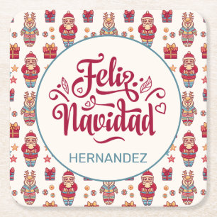 Feliz Navidad Personalized Square Paper Coaster
