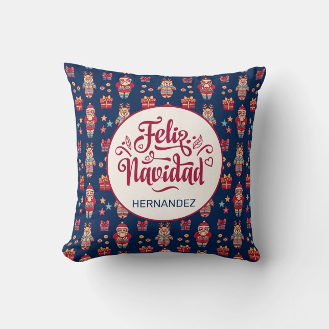 Feliz Navidad Personalized Throw Pillow (Front)