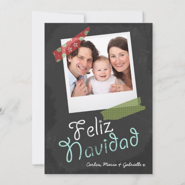 Feliz Navidad Photo Frame And Colourful Tape Holiday Card (Front)