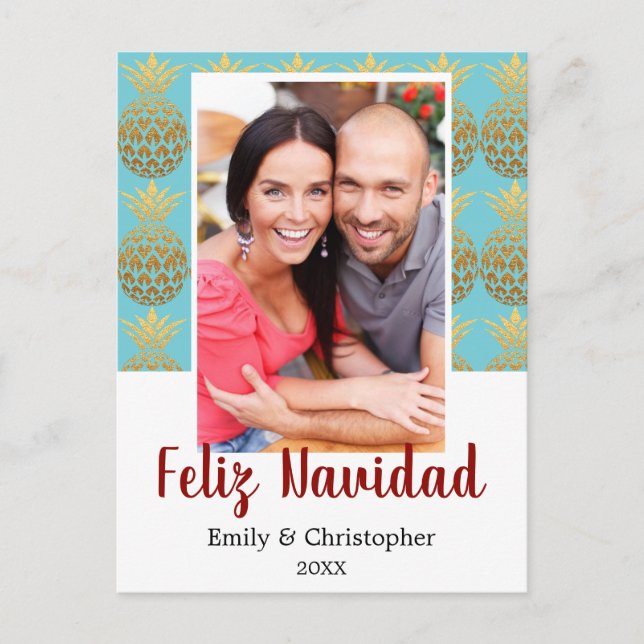 Feliz Navidad Pineapple Holiday Photo Card (Front)