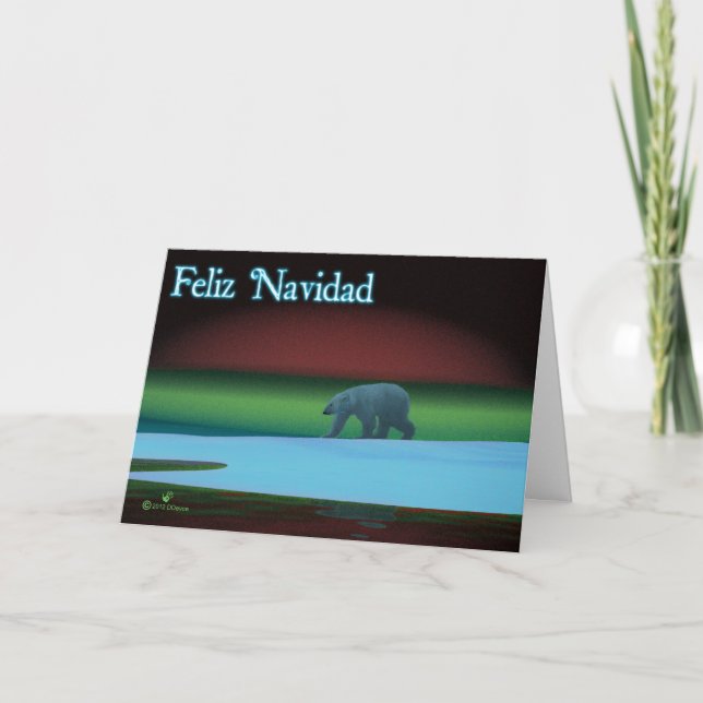 Feliz Navidad - Polar Lights Polar Bear Holiday Card (Front)