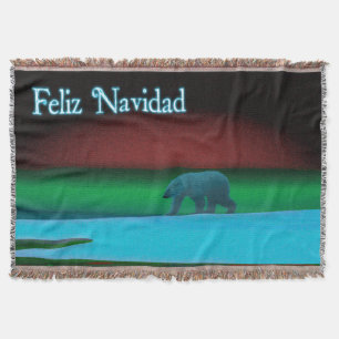 Feliz Navidad - Polar Lights Polar Bear Throw Blanket