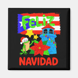 Feliz Navidad Puerto Rico Flag Floral Frog Boricua Magnet