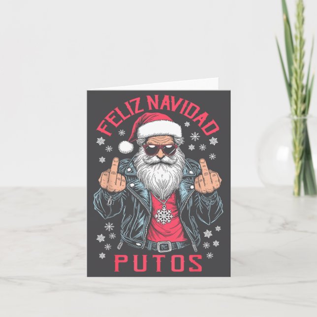 Feliz Navidad Putos Funny Rude Spanish Santa Middl Card (Front)