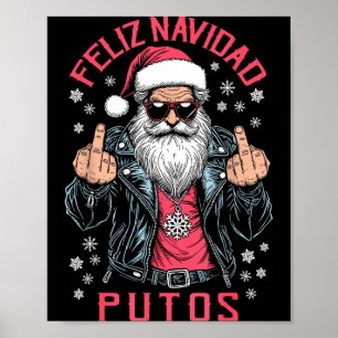 Feliz Navidad Putos Funny Rude Spanish Santa Middl Poster