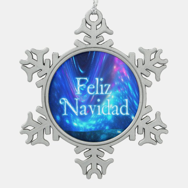 Feliz Navidad - Qaanaaq - Northern Lights Snowflake Pewter Christmas Ornament (Front)