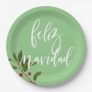 Feliz Navidad Red and Green Simple Christmas Paper Plate