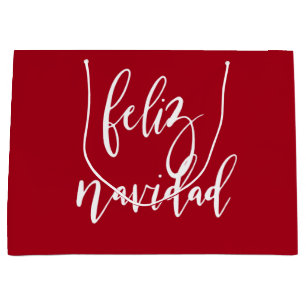 Feliz Navidad Red and White Christmas Large Gift Bag