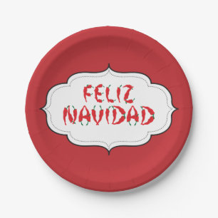 Feliz Navidad Red Chile Pepper Paper Plate