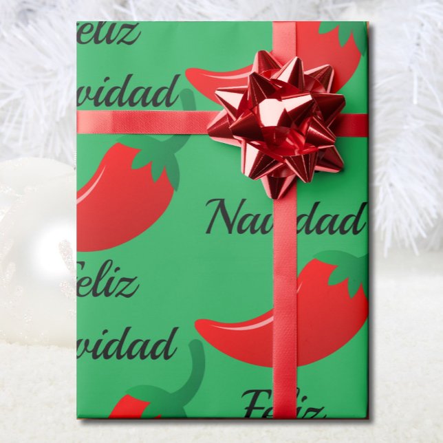 Feliz Navidad Red Chili & Green Christmas Gift Wrapping Paper (Creator Uploaded)