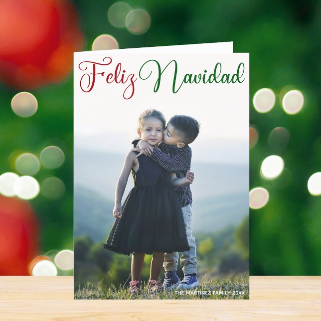 Feliz Navidad Red Green Spanish Christmas Folded Holiday Card (Creator Uploaded)