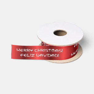 Feliz Navidad Red Satin Christmas Ribbon