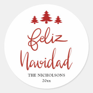 Feliz Navidad Red Script Elegant Classic Round Sticker